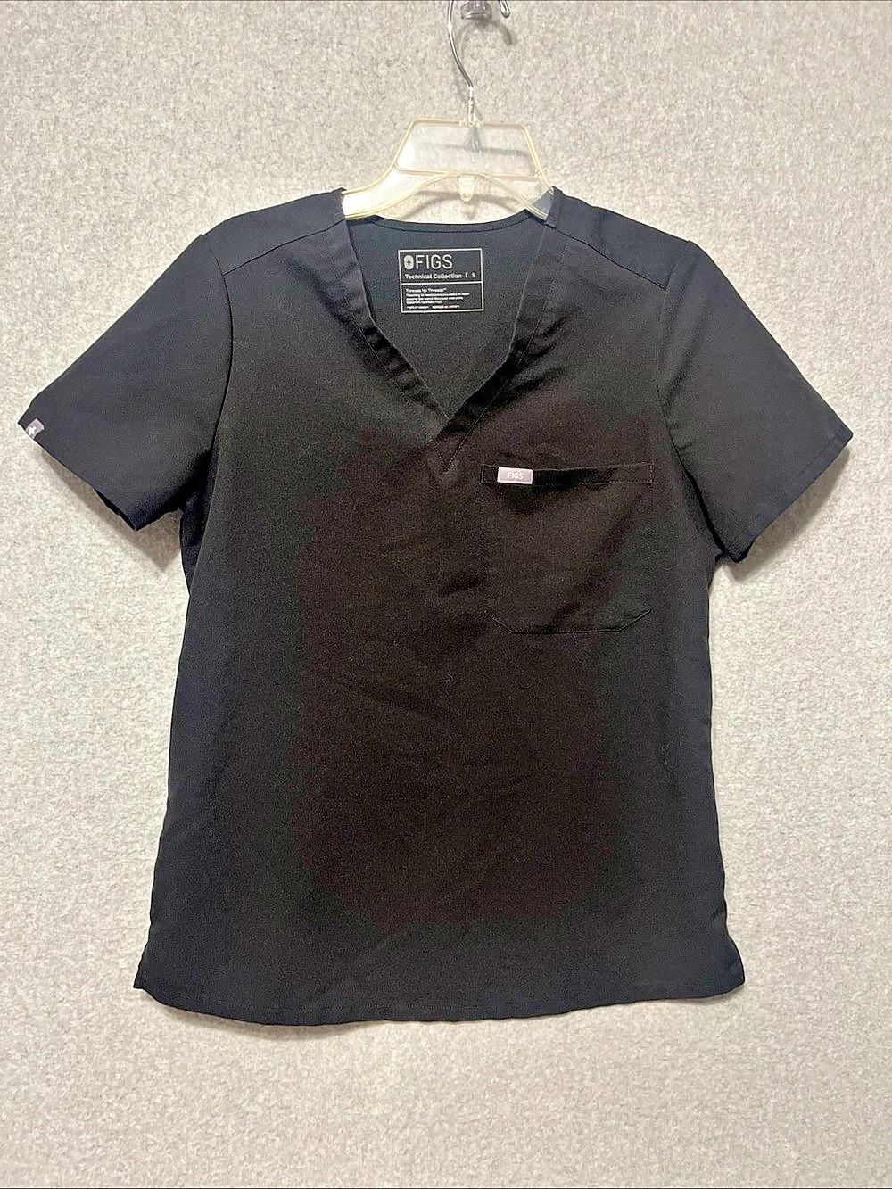 FIGS Catarina One-Pocket Scrub Top Black Womens Small V-Neck Short Sleeve FW1000